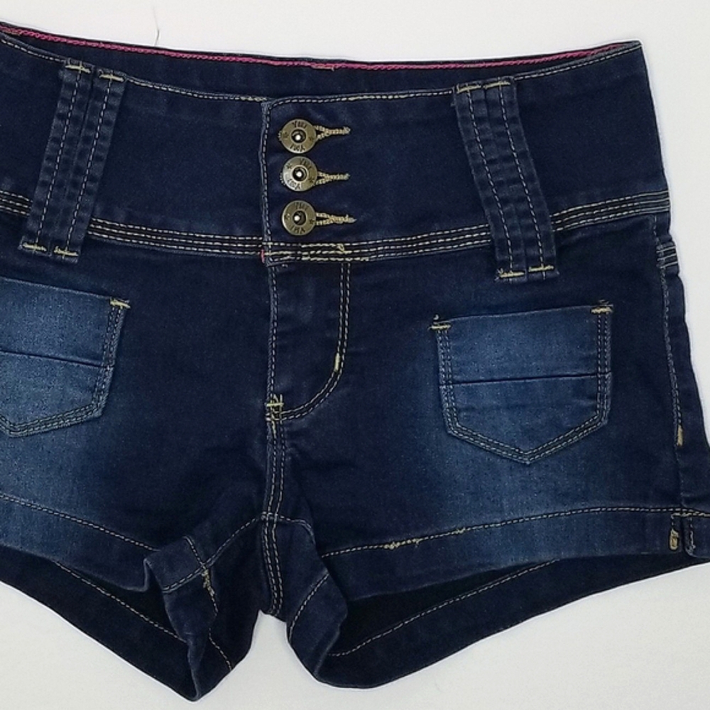 YMI Girl Dark Wash Triple Button Stretch Denim Shorts- Size 7